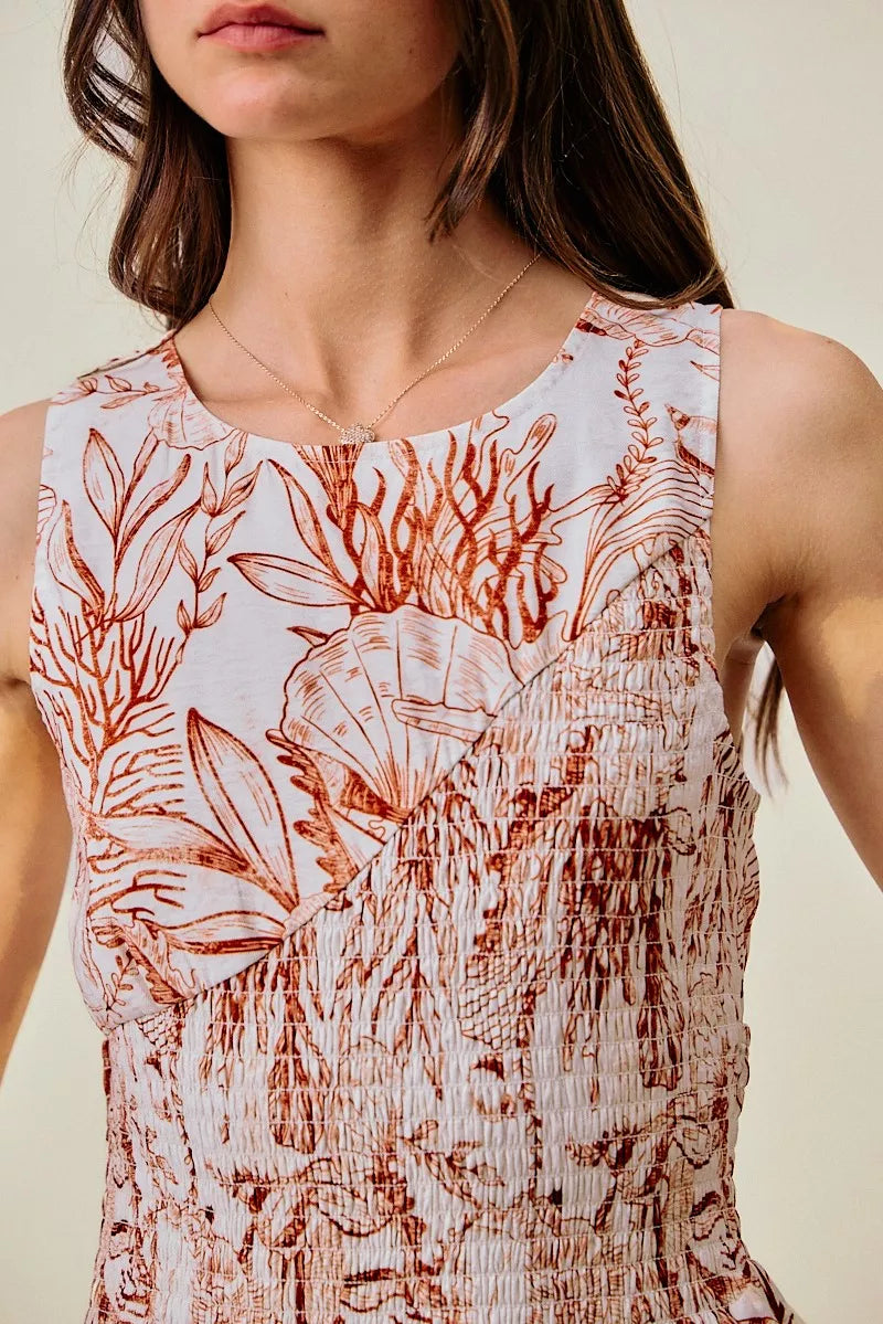 Women's Shell Print Smocked Fit and Flare Mini Dress - Mini Dresses