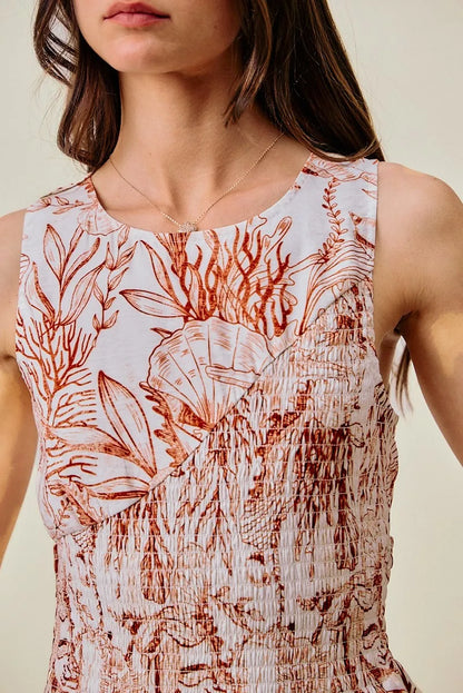 Women's Shell Print Smocked Fit and Flare Mini Dress - Mini Dresses