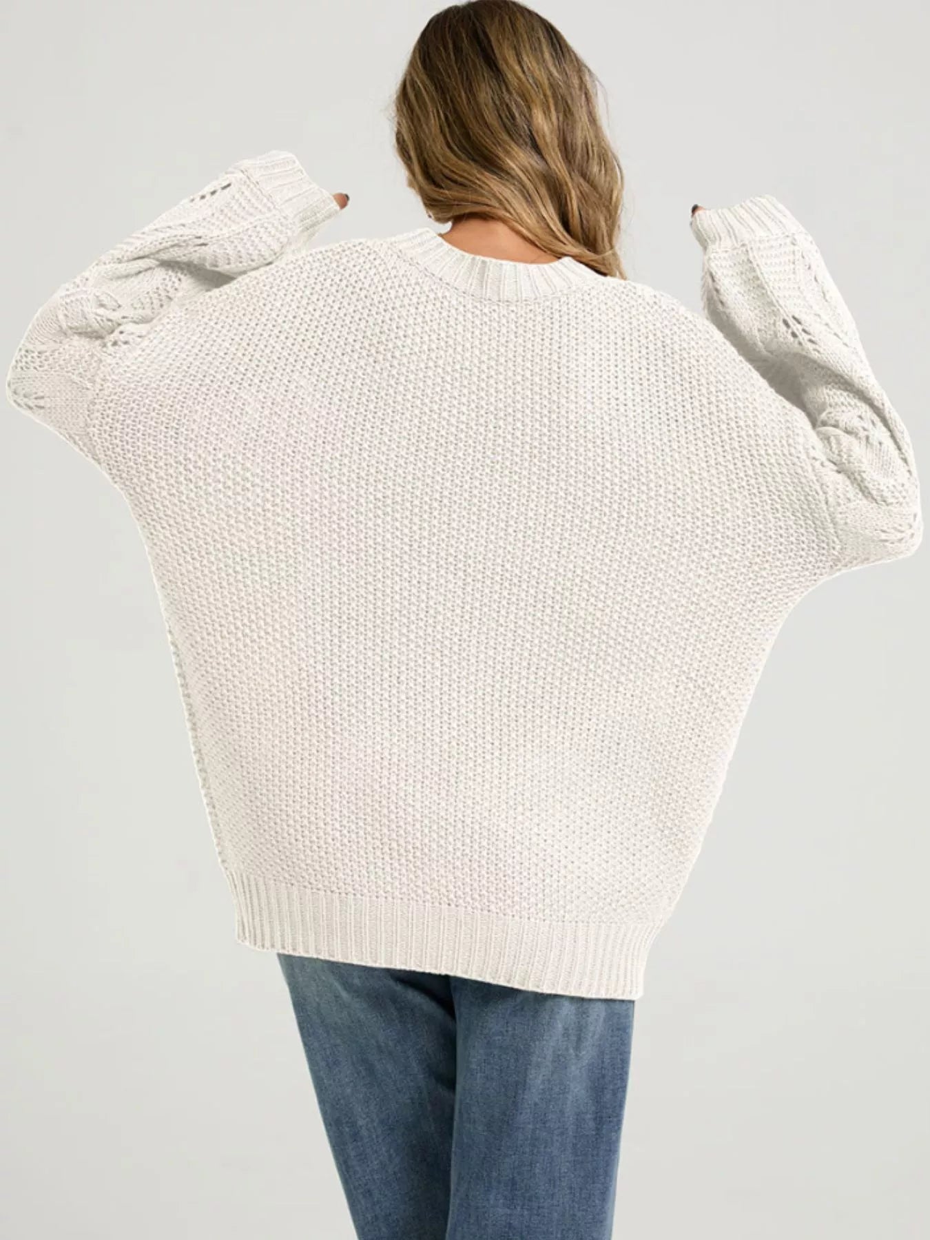 Textured Knit Openwork Sleeves Sweater