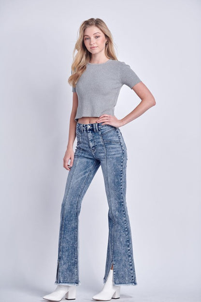 High Rise Stretch Flare Jeans | Trendy Jeans Outfit Idea for Women by Ro + Ivy | Elevated Basics, Modern Comfort & Style