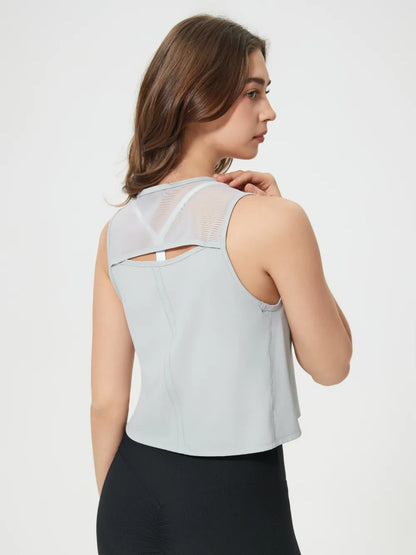 Open Back Slit Round Neck Activewear Tank Top