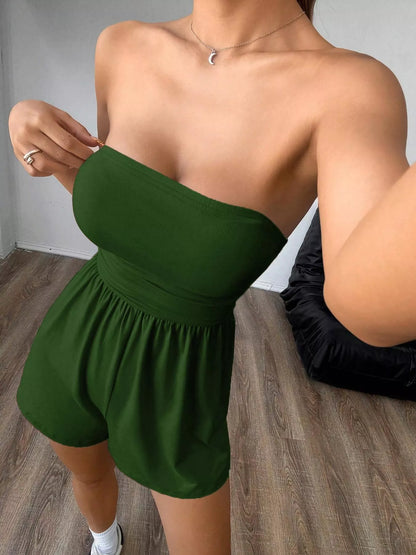 Women's Strapless Ruched Waist Romper - Rompers