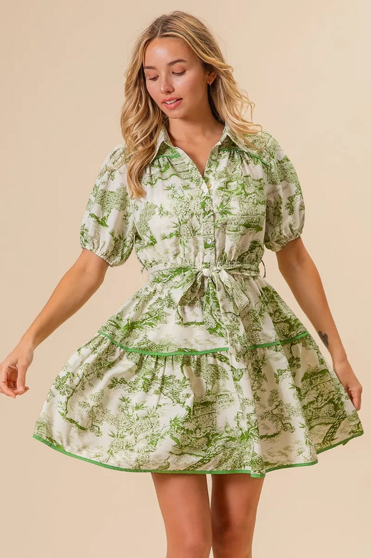 Woven Printed Tiered Mini Dress – AVOCADO outfit idea for women | Ro + Ivy