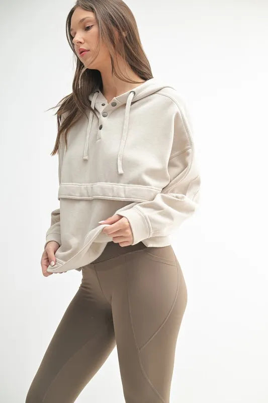 100% Cotton Snap Hoodie with Soft Burnout-Fleece Detailing - NATURAL Activewear