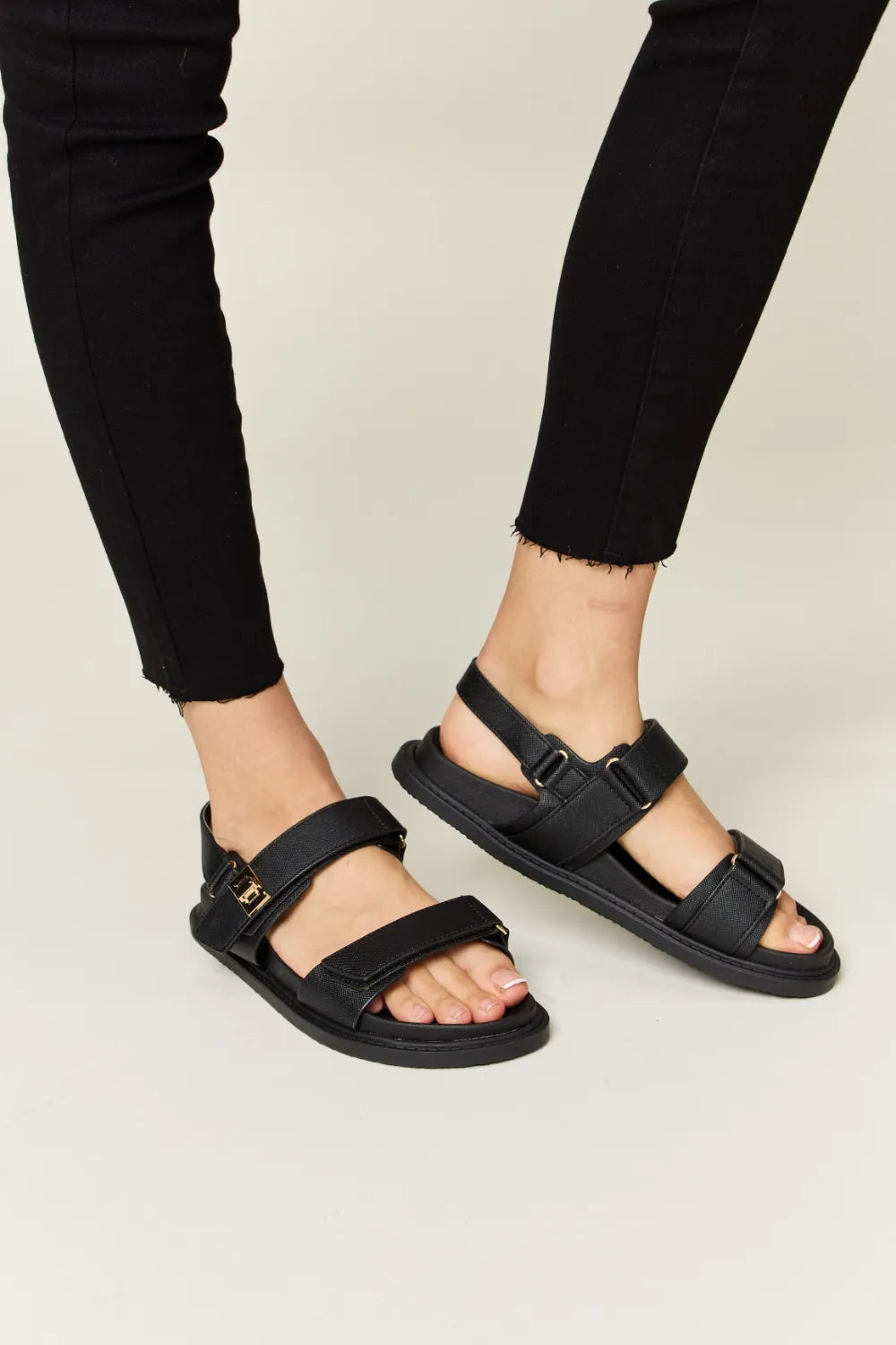Velcro Double Strap Slingback Sandals - Sandals