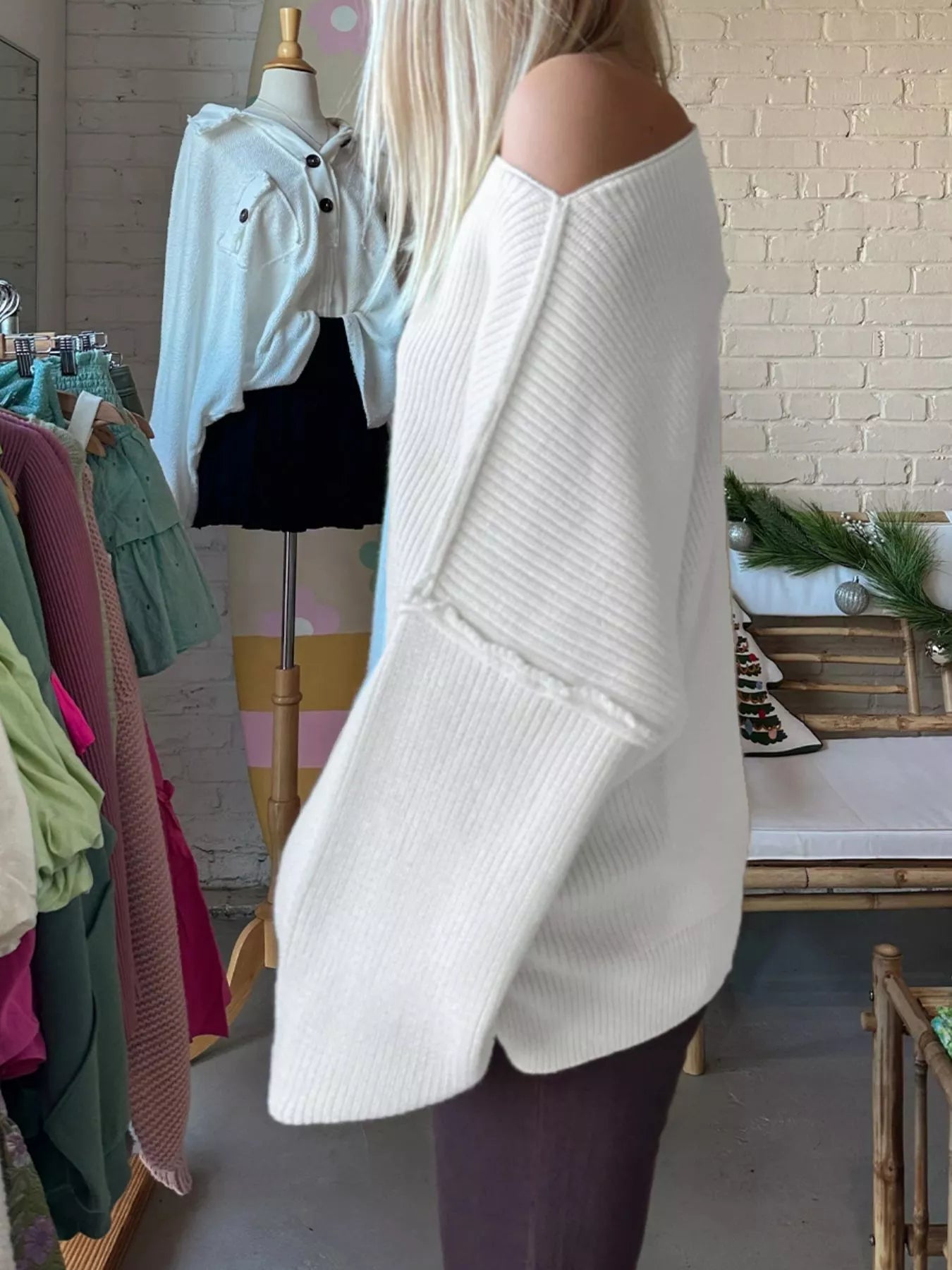 Women's One Shoulder Ribbed Knit Sweater - Sweaters