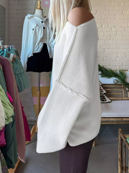 Women's One Shoulder Ribbed Knit Sweater - Sweaters