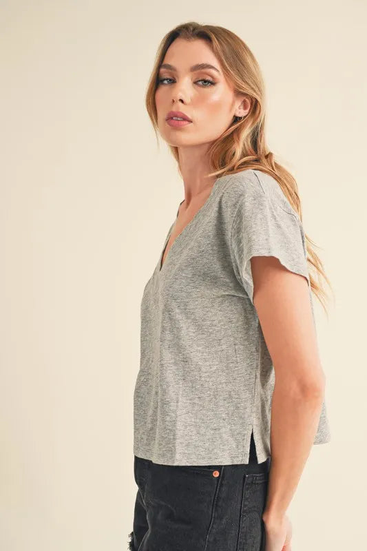 V-Neck Short Sleeve Cropped T-Shirt | Trendy T-Shirts Outfit Idea for Women by Ro + Ivy | Elevated Basics, Modern Comfort & Style