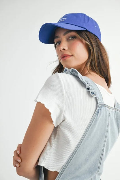 Square Neck Ruffle Shoulder Denim Overall Romper - Rompers