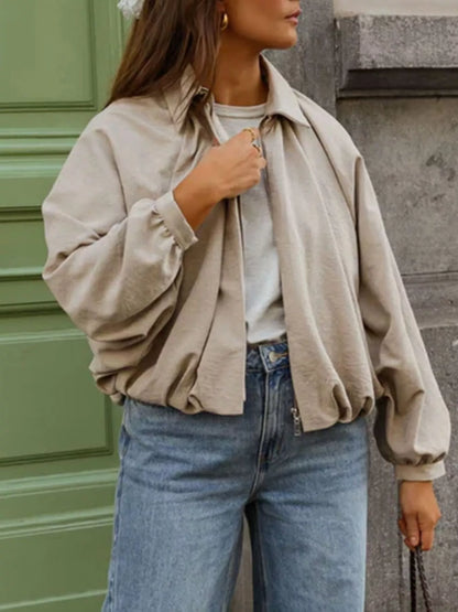 Relaxed Fit Zip Up Collared Jacket