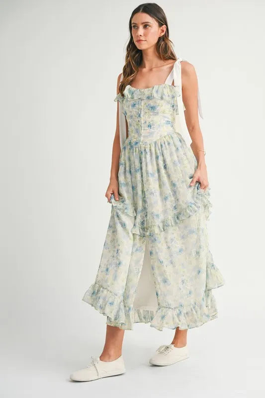 Floral Printed Shoulder Strap Midi Dress – outfit idea for women | Ro + Ivy