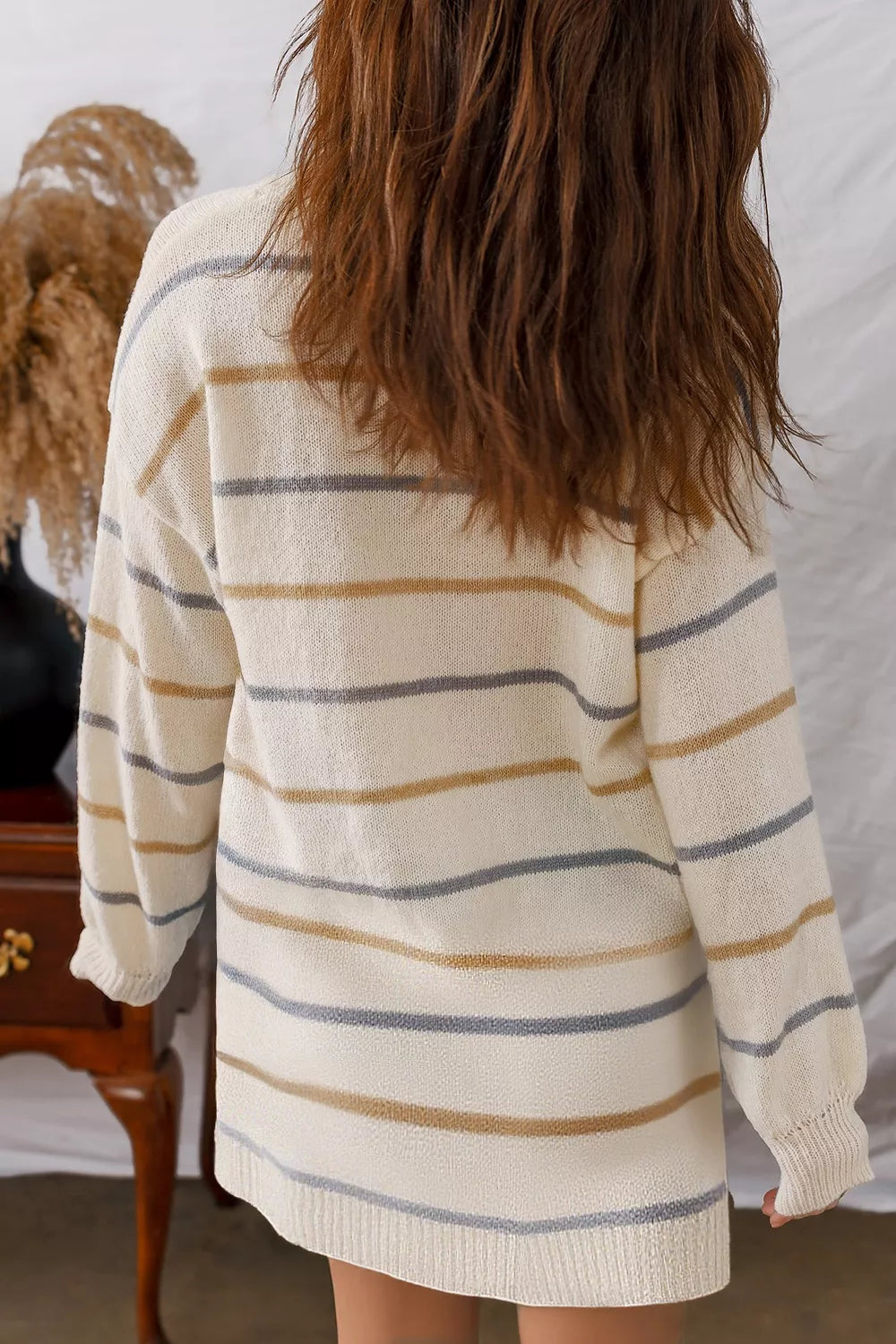 Women's Striped Dropped Shoulder Oversized Sweater Dress - Sweater Dresses