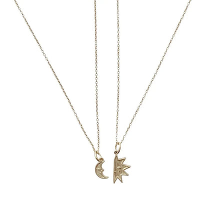 BFF Sun & Moon Friendship Necklace Duo — Celestial Matching Pendant Gift Set - Gold Necklaces