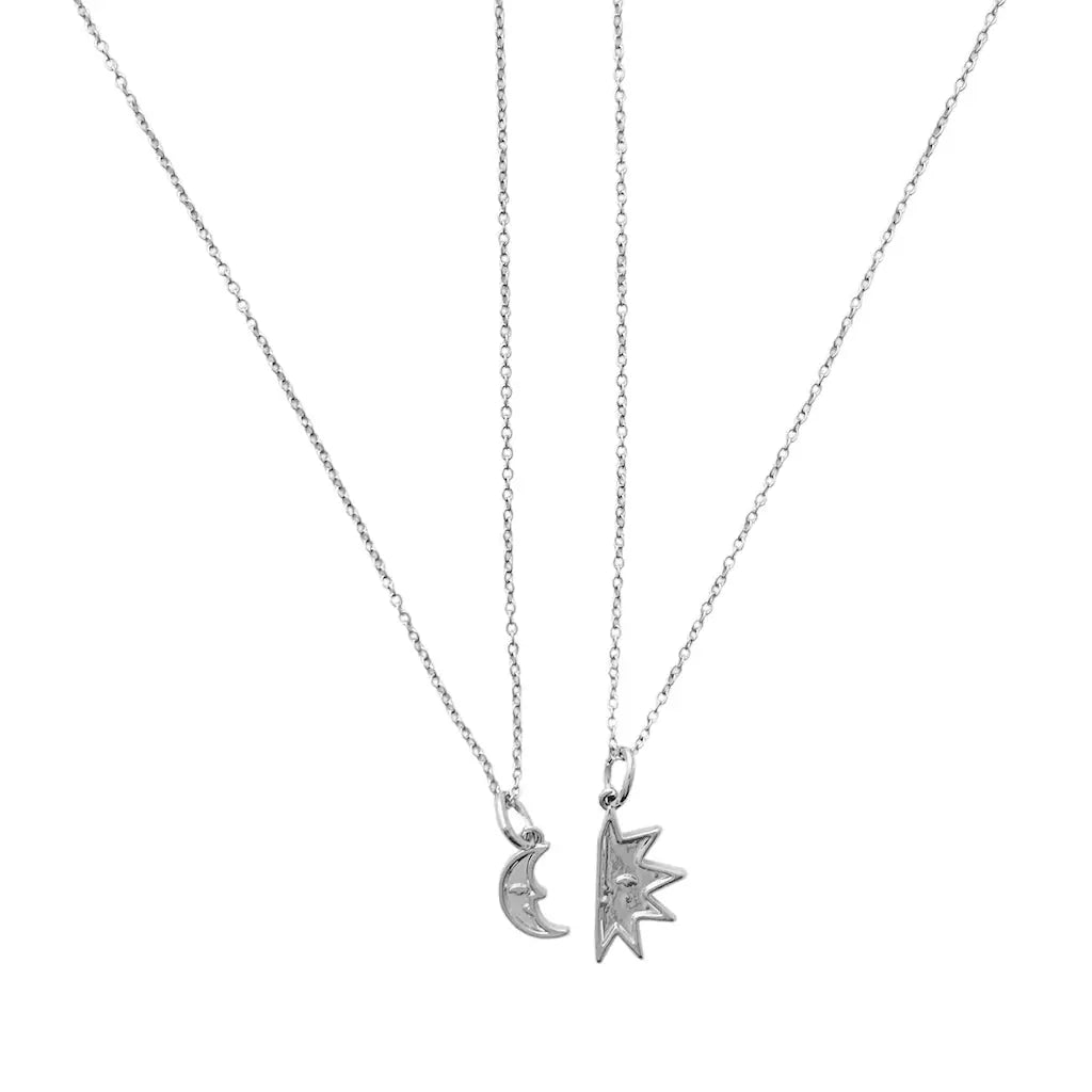 BFF Sun & Moon Friendship Necklace Duo — Celestial Matching Pendant Gift Set - Silver Necklaces