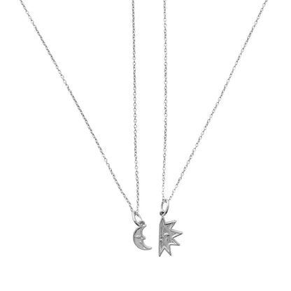 BFF Sun & Moon Friendship Necklace Duo — Celestial Matching Pendant Gift Set - Silver Necklaces