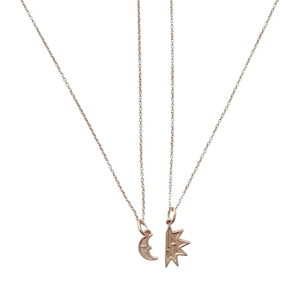 BFF Sun & Moon Friendship Necklace Duo — Celestial Matching Pendant Gift Set - Rose Gold Necklaces