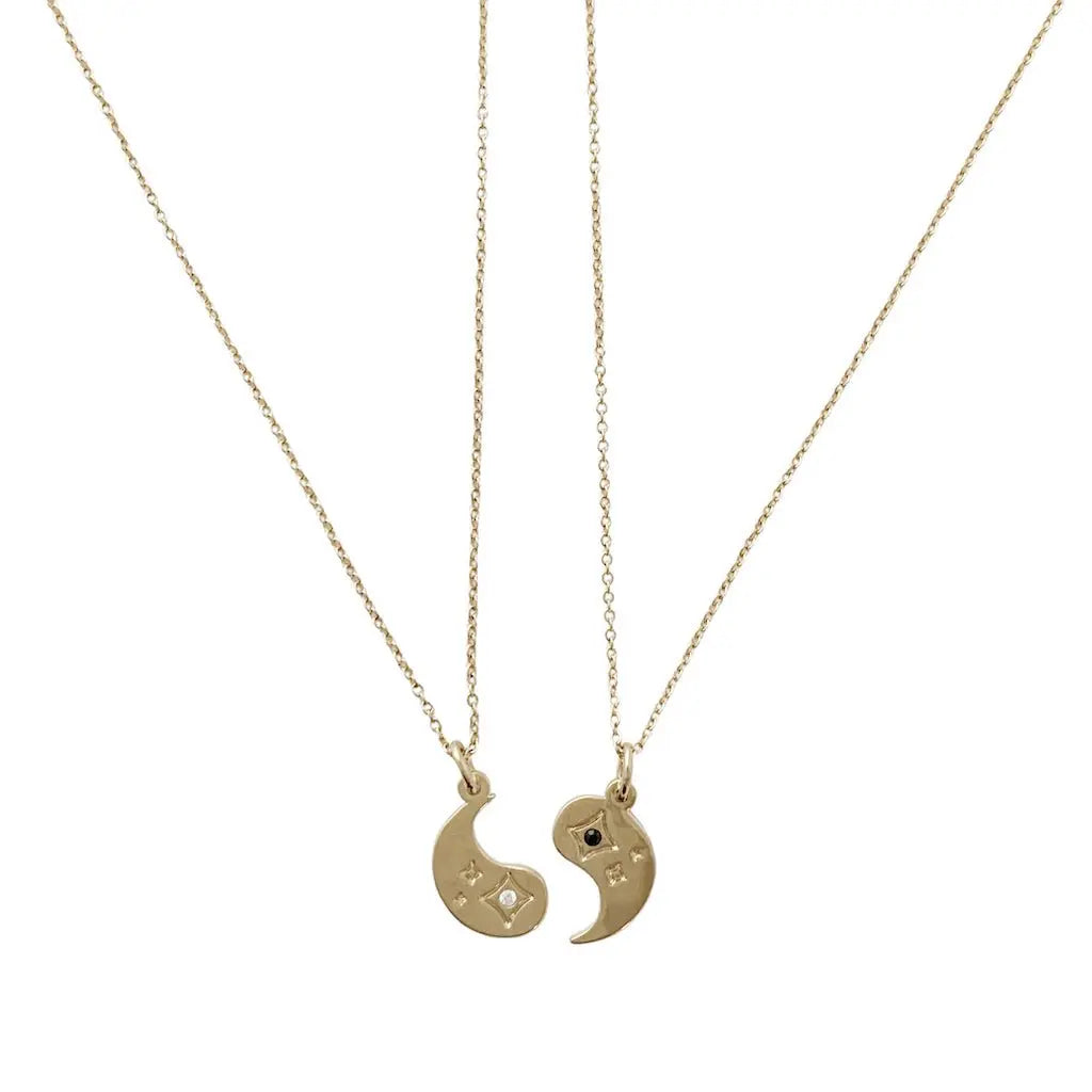 BFF Yin & Yang Crystal Necklace Duo — Friendship Gift Set Matching Pendants - Necklaces