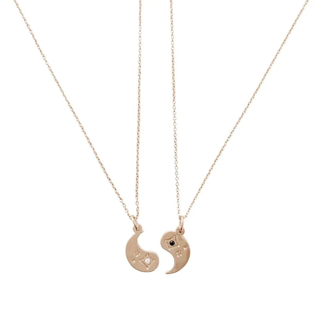 BFF Yin & Yang Crystal Necklace Duo — Friendship Gift Set Matching Pendants - Necklaces