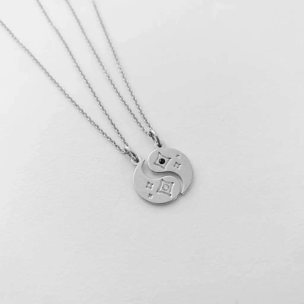 BFF Yin & Yang Crystal Necklace Duo — Friendship Gift Set Matching Pendants - Necklaces
