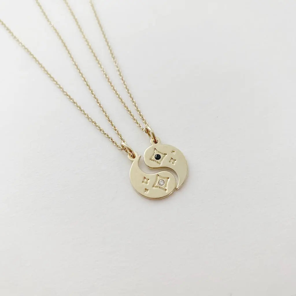 BFF Yin & Yang Crystal Necklace Duo — Friendship Gift Set Matching Pendants - Necklaces