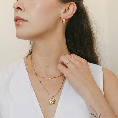 Bloom Flower Locket Layered Paperclip Chain Necklace — Dainty Everyday Jewelry - Necklaces
