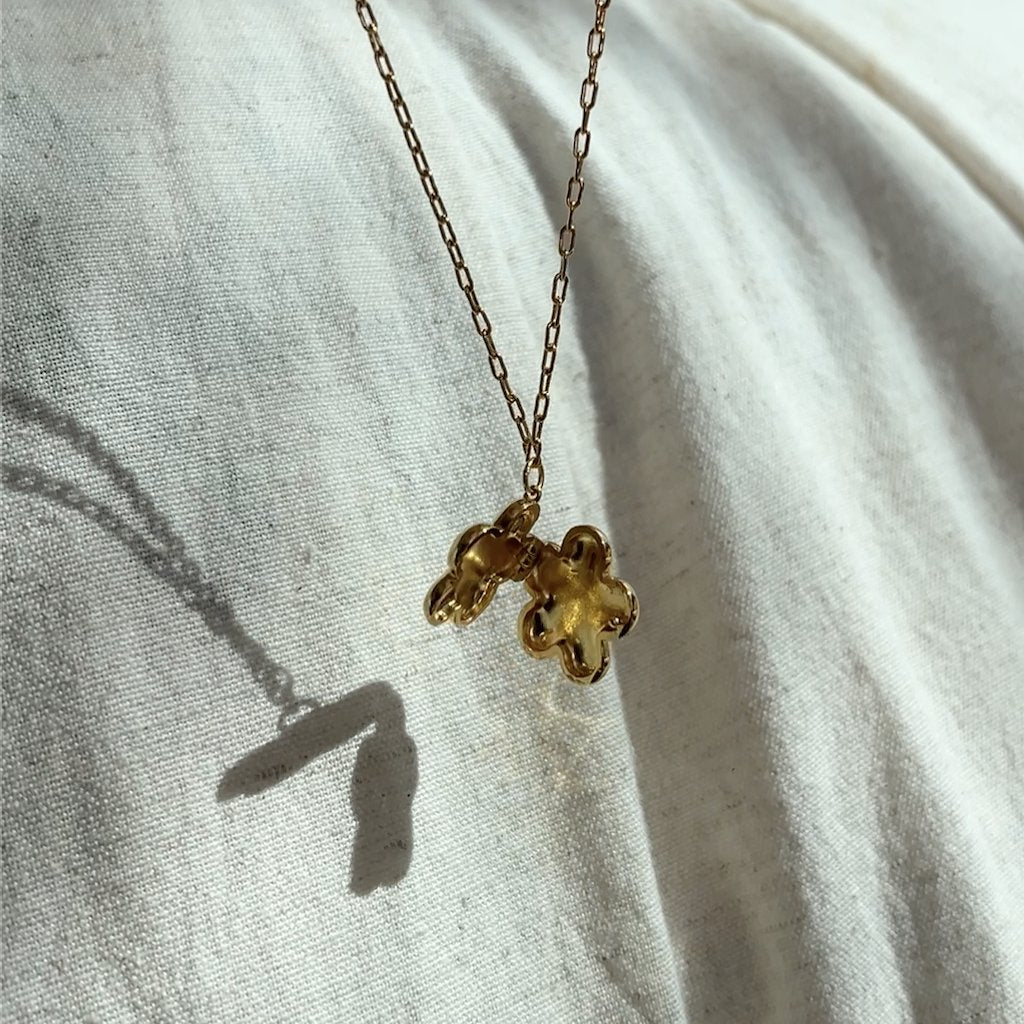 Bloom Flower Locket Layered Paperclip Chain Necklace — Dainty Everyday Jewelry - Necklaces