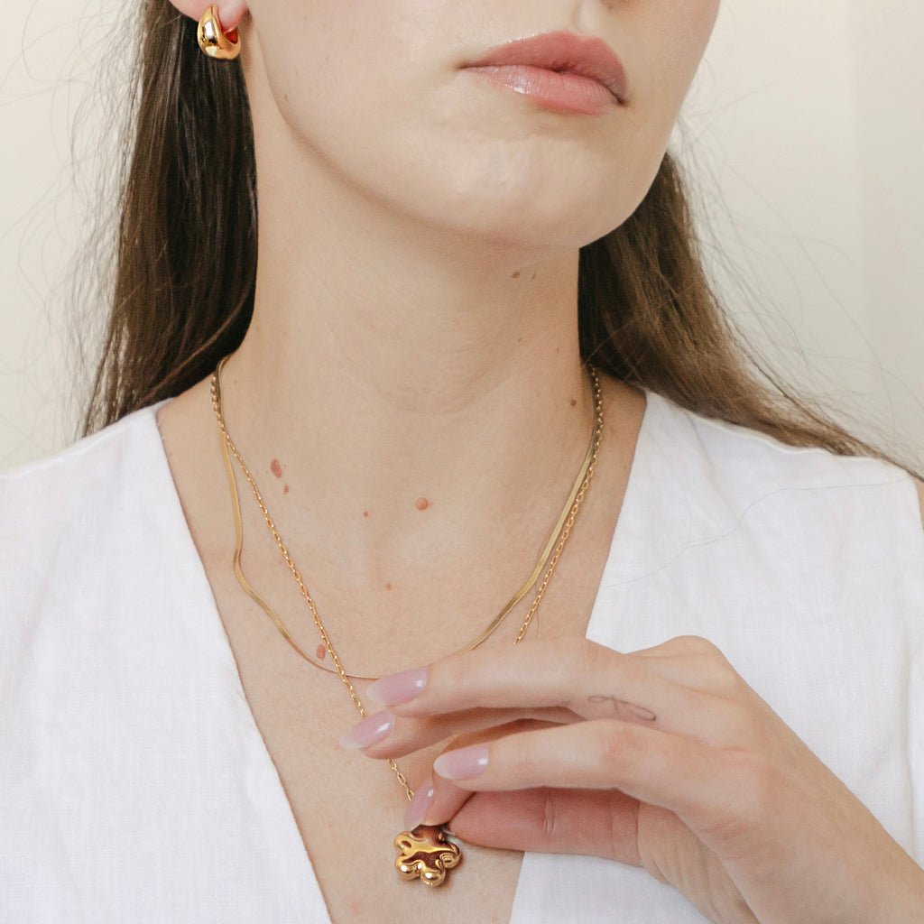 Bloom Flower Locket Layered Paperclip Chain Necklace — Dainty Everyday Jewelry - Necklaces
