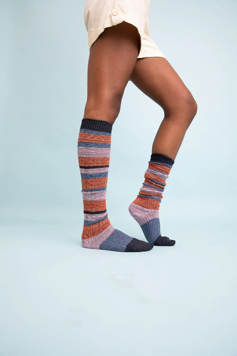 Boho Stripe Boot Socks for Warm Winter Layering One Size Gray