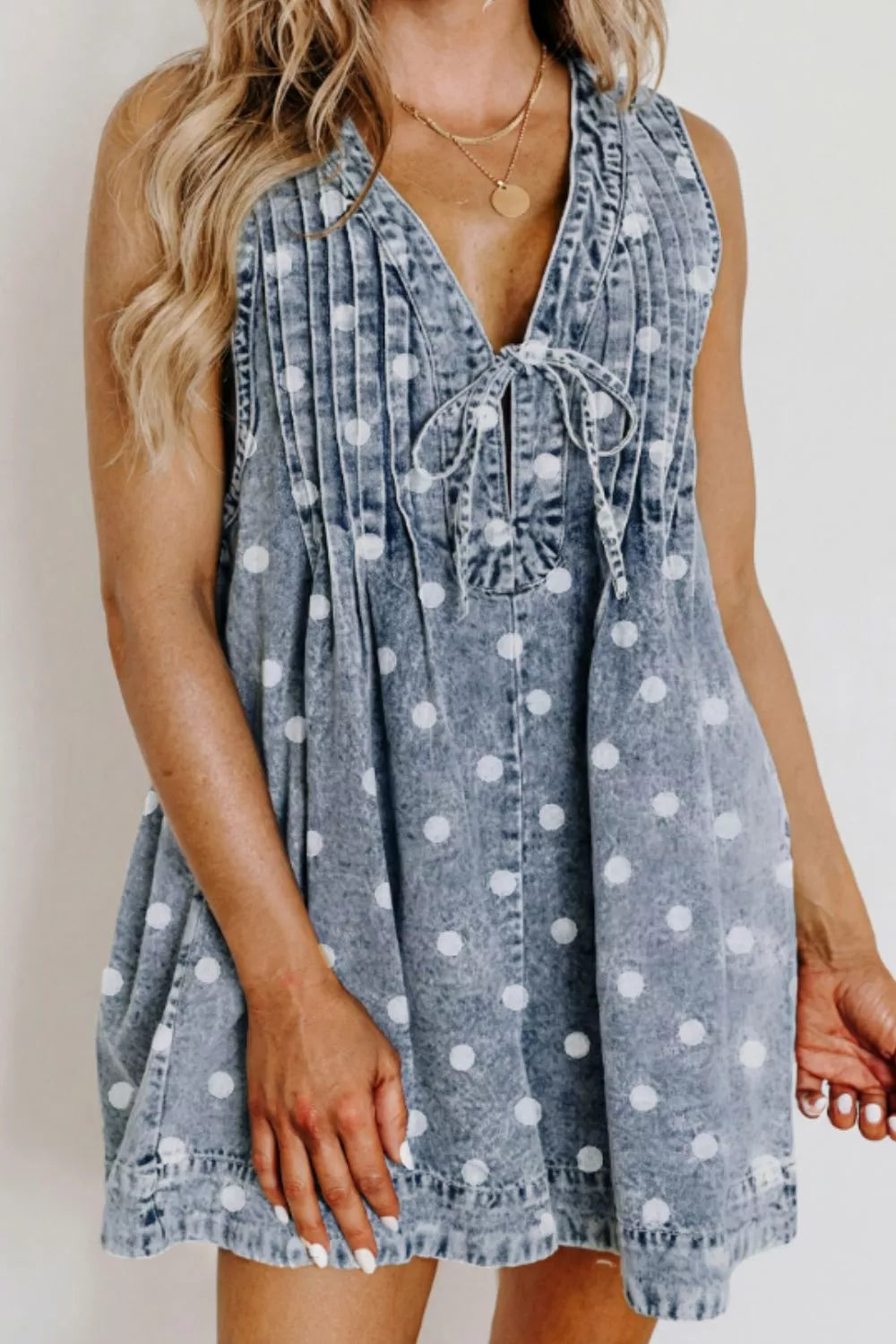 Women's Vintageka Dot Denim Romper - Light Blue Rompers