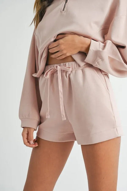 Half Zip Sweatshirt and Shorts Set - Loungewear Sets