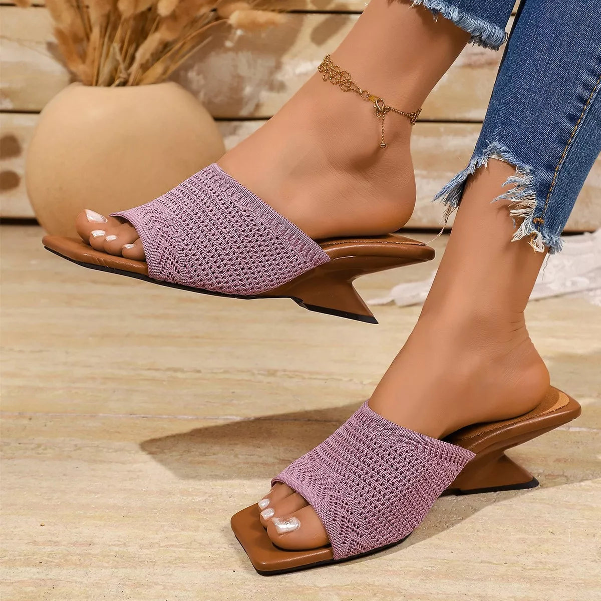 Women's Open Toe Block Heel Sandals - Purple Sandals