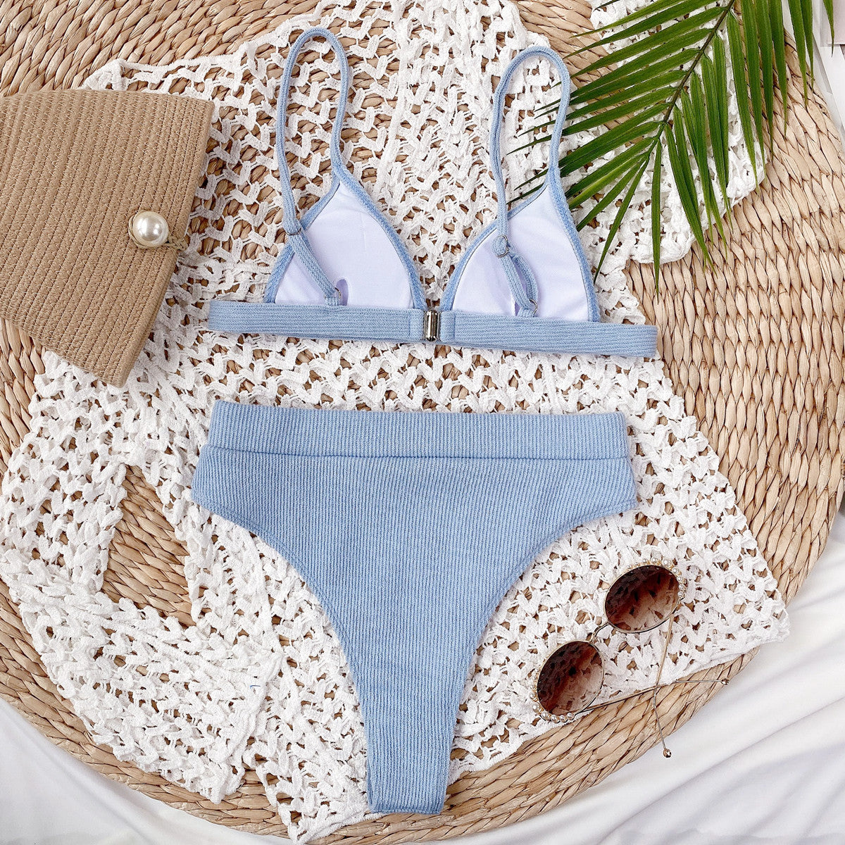 Women's Spaghetti Strap Ribbed Bikini Set - Bikinis