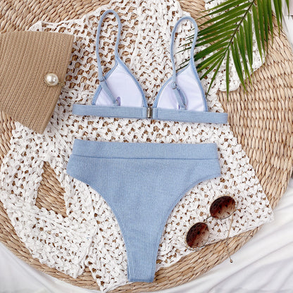 Women's Spaghetti Strap Ribbed Bikini Set - Bikinis