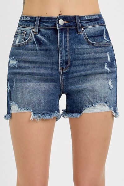 Distressed Raw Hem Denim Shorts - Ro + Ivy