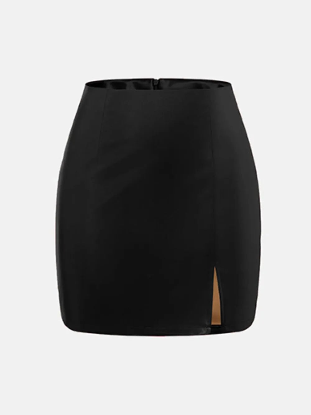 High-Waisted Slit Mini Skirt with Back Zipper