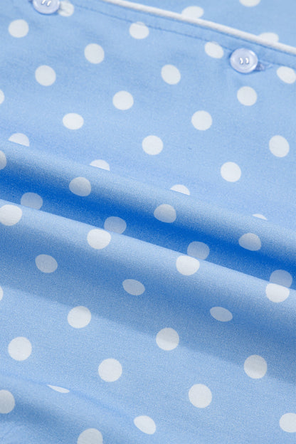 Polka Dot Striped Edge Short Sleeve Pajama Set — Cozy Playful Sleepwear Style - Loungewear & Sleepwear/Sleepwear