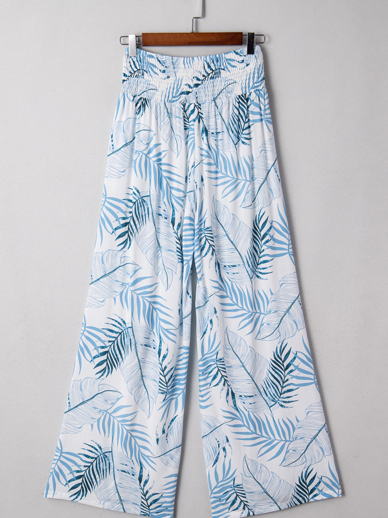 Women's Tropical Print Shirred Waistband Wide Leg Pants - Pants