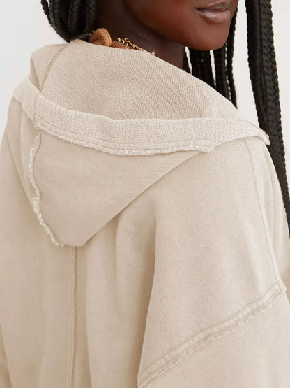 Exposed Seam Dropped Shoulder Hoodie - Pullover Hoodies