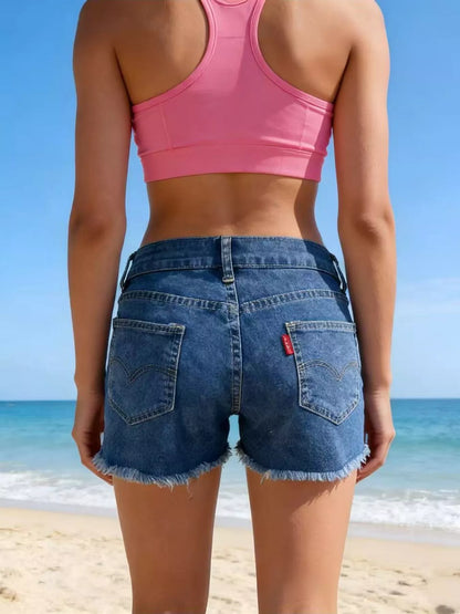 Raw Hem Denim Shorts - Shorts