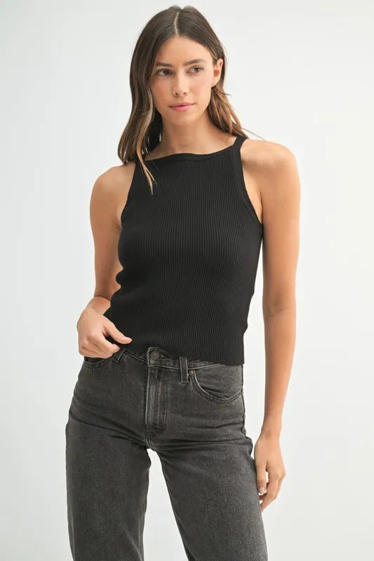 Timeless Ribbed Knit Tank Top - Black Tank Tops