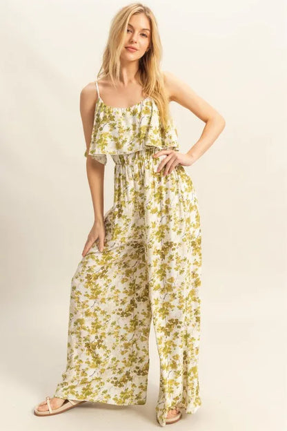 Floral Print Spaghetti Strap Wide Leg Jumpsuit – outfit idea for women | Ro + Ivy