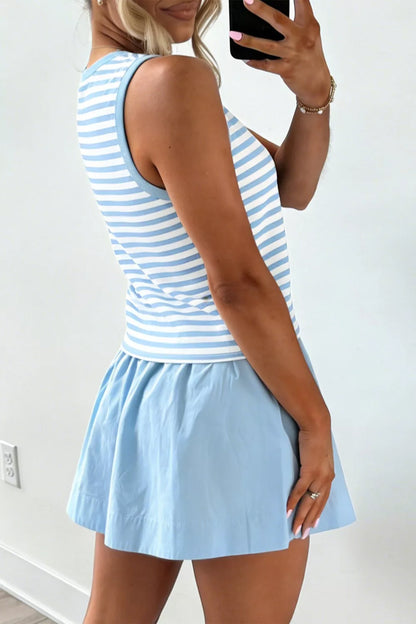 Women's Striped Slim Tank Contrast Ruffle Mini Skort Set - Matching Sets