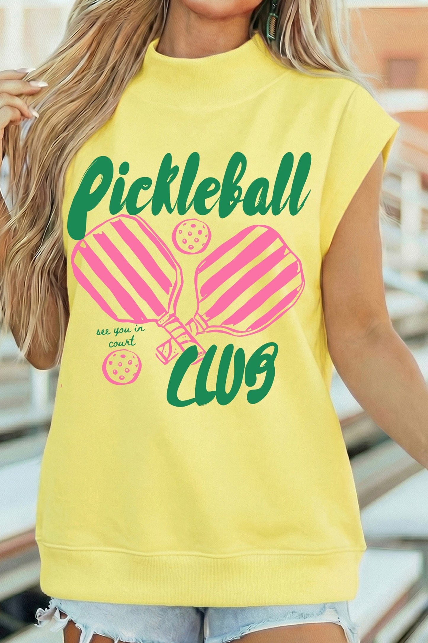 Pickleball Club Slogan Cropped Mock Graphic Top — Sporty Casual Everyday Style - Graphic Tees