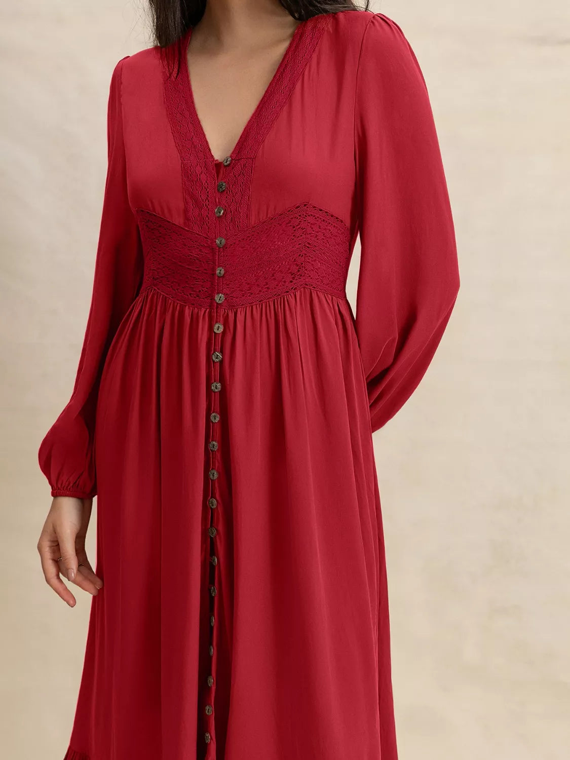 Women's Flowy V-Neck Balloon Sleeve Ruffled Hem Maxi Dress - Maxi Dresses