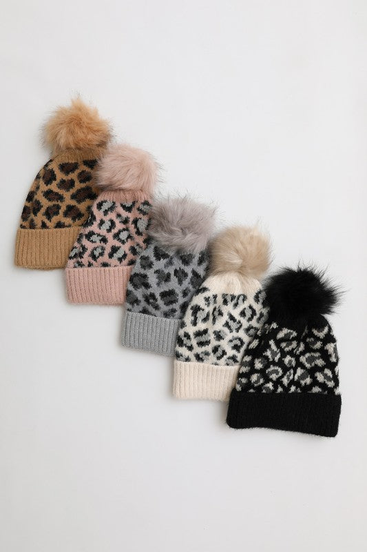 Leopard Pom Pom Knit Beanie | Trendy Beanies Outfit Idea for Women by Ro + Ivy | Elevated Basics, Modern Comfort & Style