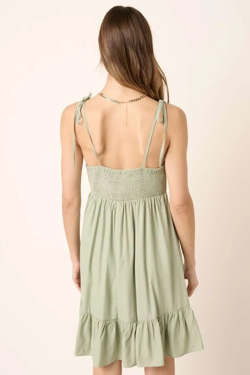 Cotton Ruched Spaghetti Strap Mini Dress - Mini Dresses