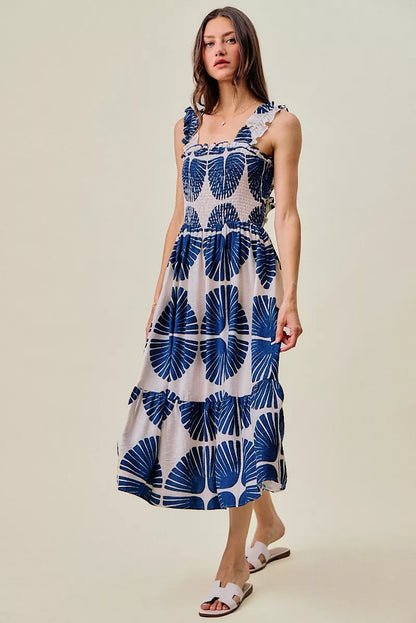 Women's Abstract Print Smocked Tiered Midi Dress - Midi Dresses