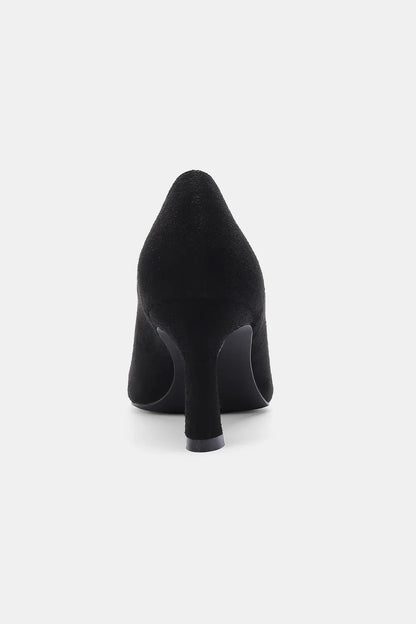 Faux Suede Point Toe Block Heel Pumps — Classic Sleek Elegant Versatile Style - Heels
