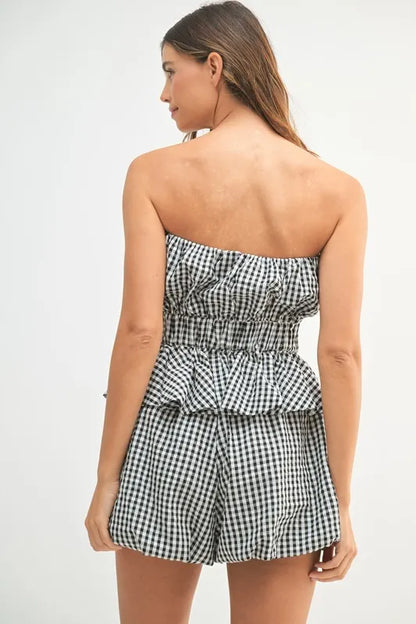 Gingham Tube Top and Shorts Set - Outfit Sets