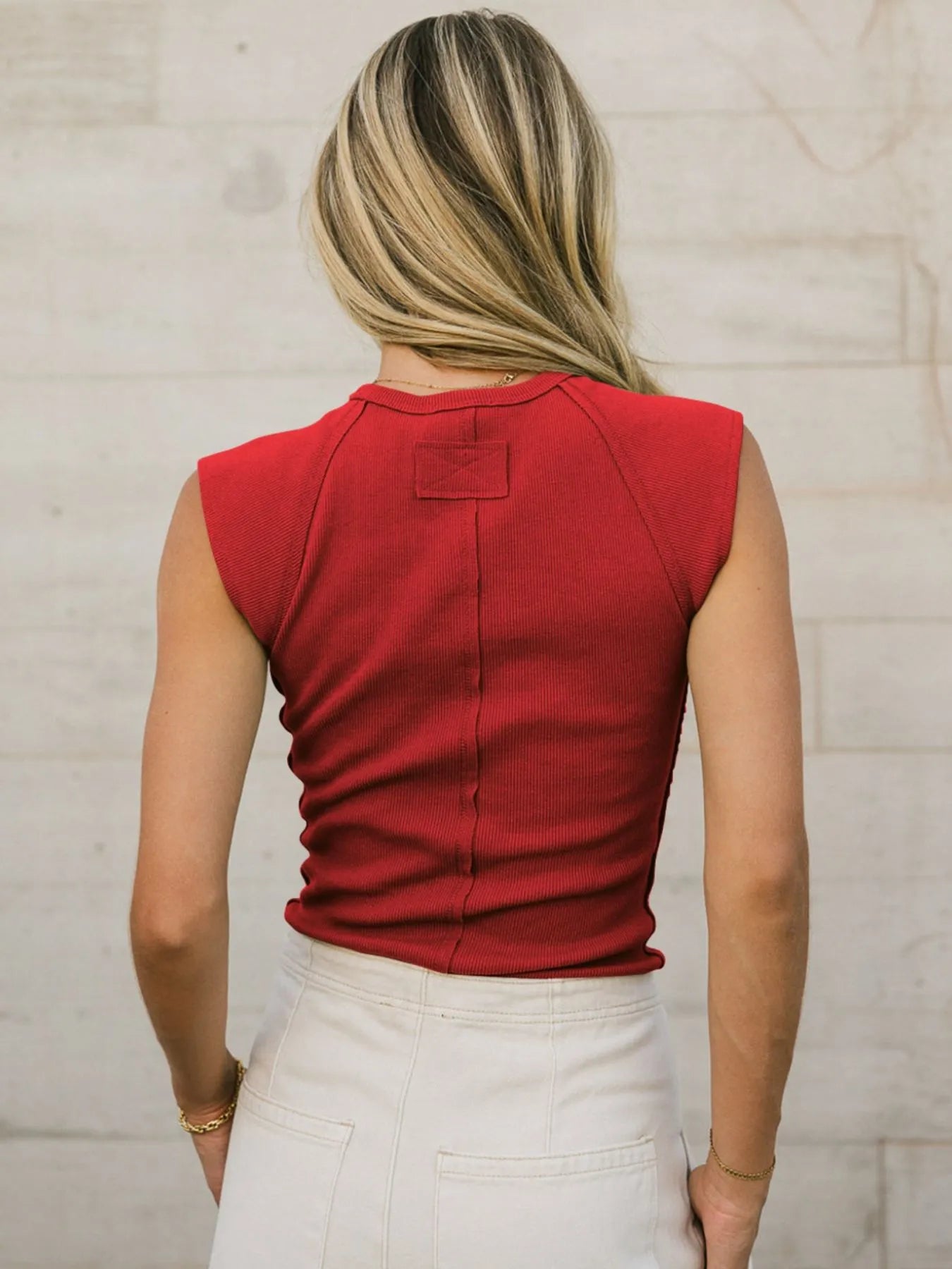 Solid Color Round Neck Top - Tops